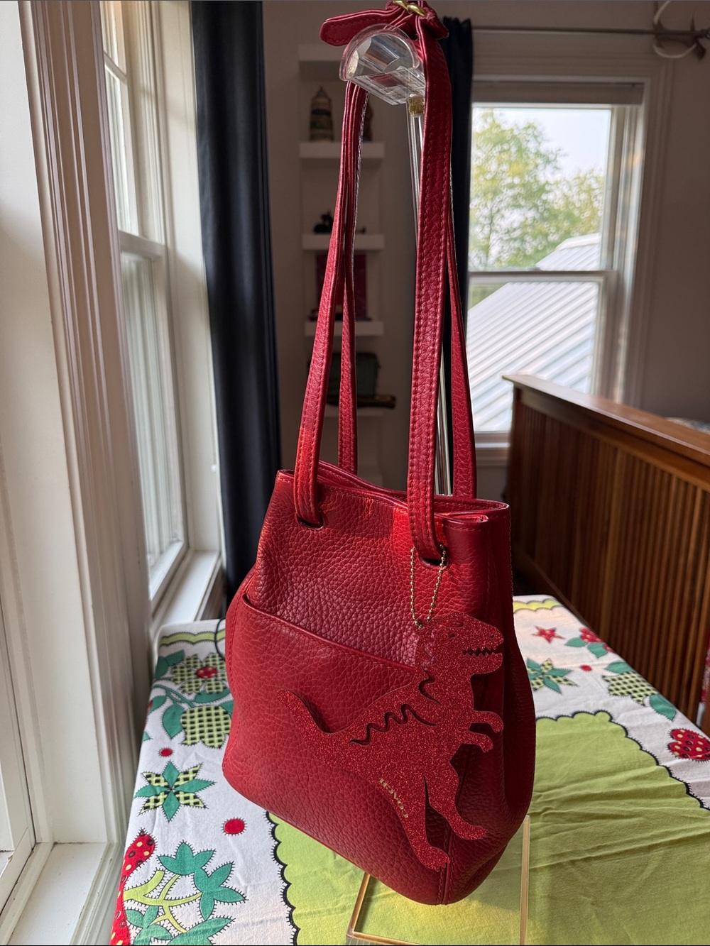 Vintage Coach Sonoma Drawstring Pebbled Leather in Red w/ Coach Glitter Red Rexi